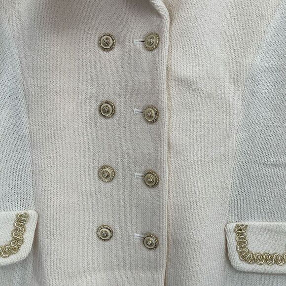 St John Collection Cream Santana Knitted Tweed Suit Set Blazer Skirt Size Small - Picture 4 of 15